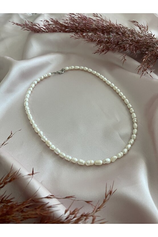 Gerçek Inci Kolye Tatlı Su Incisi Arpa Model Inci (45 CM)