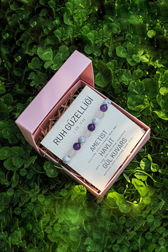 Ruh Güzelliği Doğal Taş Kadın Tılsım Bilekliği Düz 8mm (Pembe Kuvars,Ametist,Havlit)Chi-Zen Bileklik