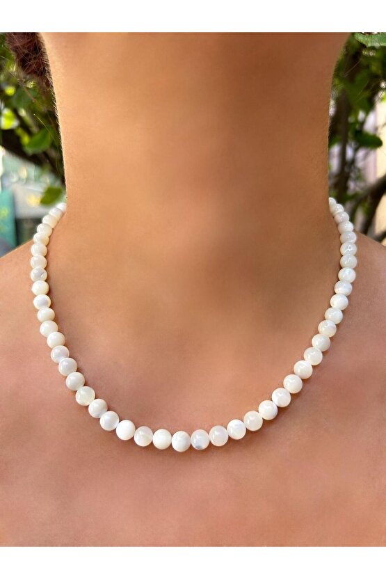6 MM Küre Kesim Sedef Doğal Taş Kolye