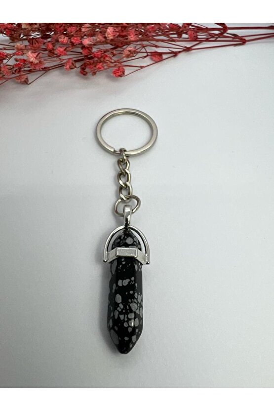 Siyah Obsidyen Gerçek Doğal Taş Anahtarlık