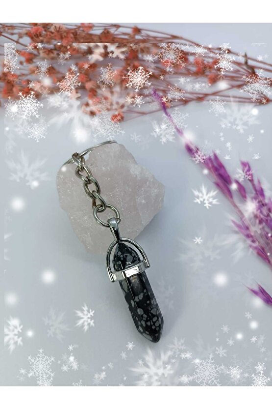 Siyah Obsidyen Gerçek Doğal Taş Anahtarlık