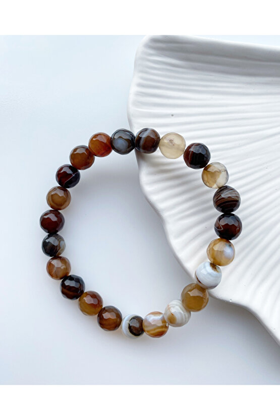 Kahve Akik Doğal Taş Bileklik 8mm