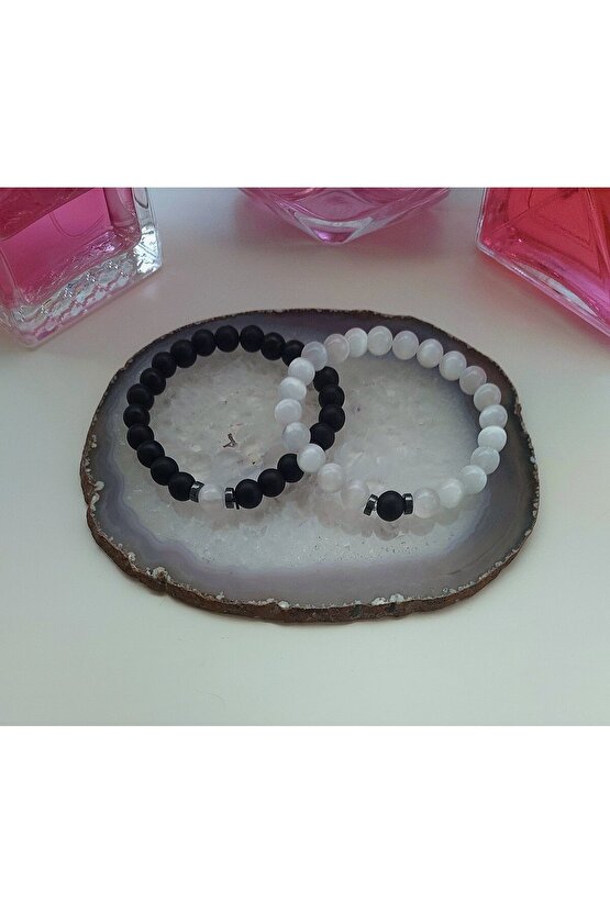 MAT ONİX SELENİT ÇİFT BİLEKLİĞİ 8 MM DOĞAL TAŞ