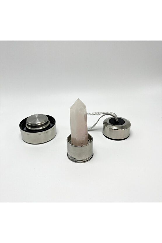 SERTİFİKALI Pembe Kuvars Doğal Taş Cam Su Matarası 550 ml  Özel Kılıflı Contalı Kapak Paslanmaz