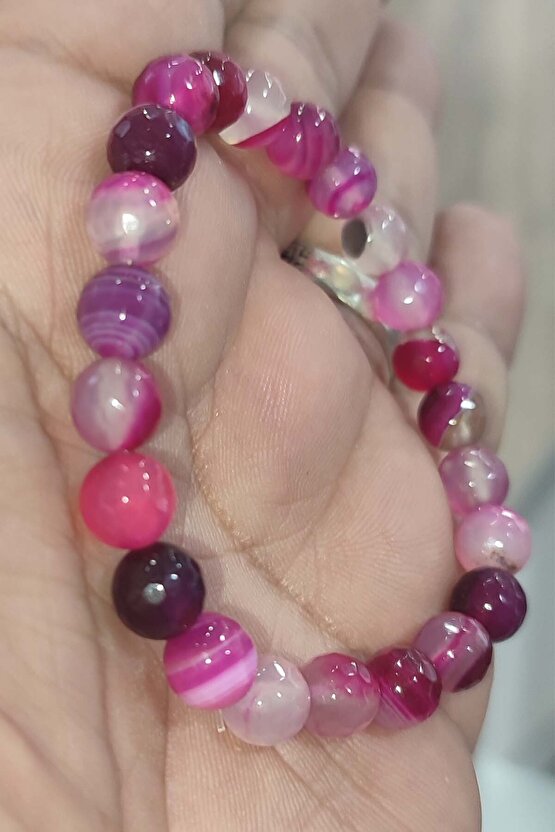 Pembe Akik Faset Kesim 8 mm Natural Doğaltaş Bileklik