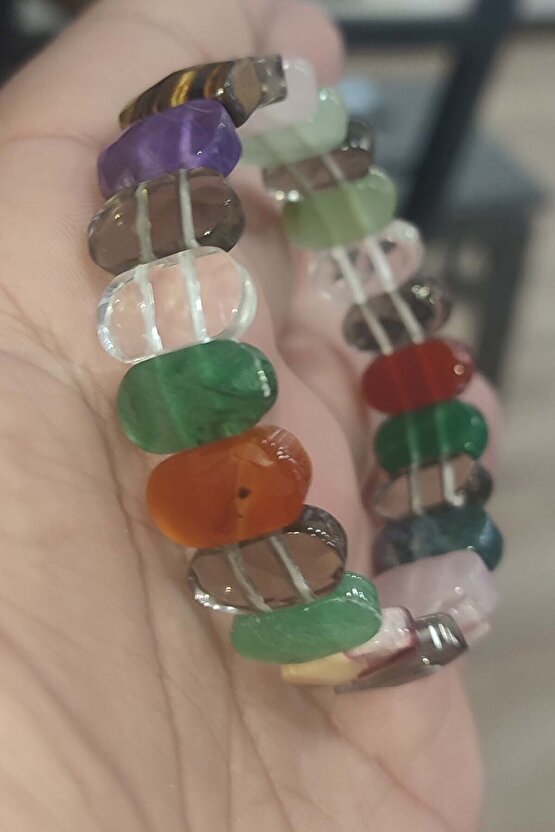 Karışık Taşlı Faset Kesim Natural Doğaltaş Bileklik