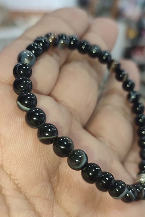 Siyah Akik 6 mm Natural Doğaltaş Bileklik