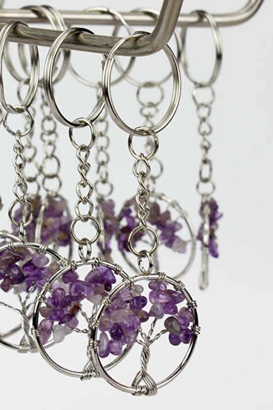 Ametist Taşı Hayat Ağacı Natural Doğaltaş Anahtarlık