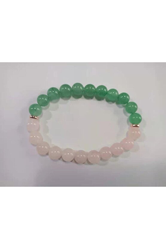 Pembe Kuvars & Aventurin Doğal Taş Bileklik 8mm