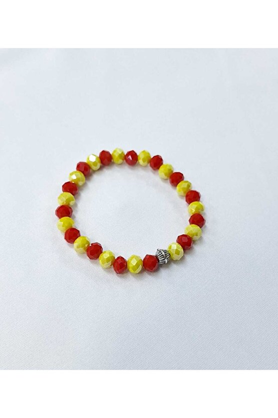 Sarı-Kırmızı Renkli Kristal Cam Bileklik | Unisex | Hediye Ve Günlük Şık Aksesuar Kombin