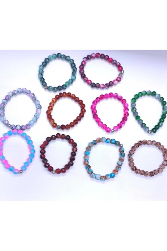 Unisex Porselen Kaplama Doğal Taş 10Lu Bileklik-Sevgili Arkadaş Aile Kombin Hediye Aksesuar