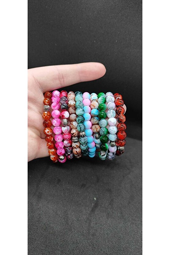 Unisex Porselen Kaplama Doğal Taş 10Lu Bileklik-Sevgili Arkadaş Aile Kombin Hediye Aksesuar