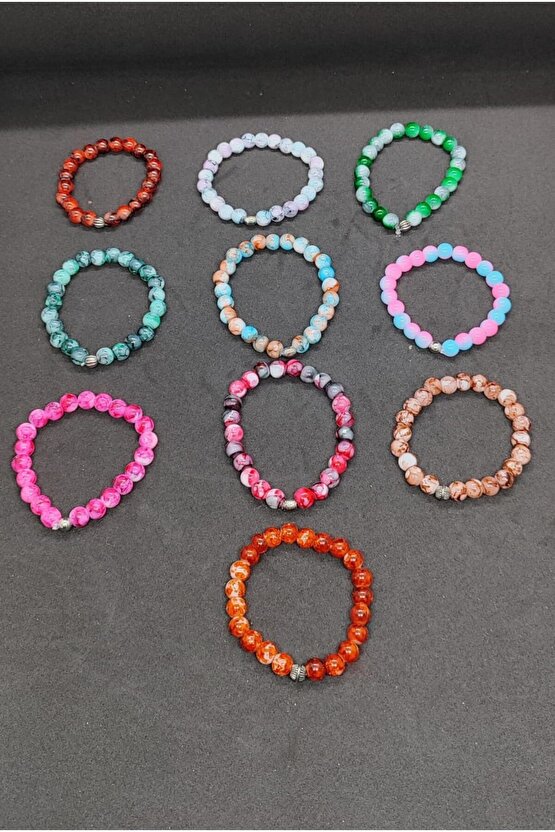 Unisex Porselen Kaplama Doğal Taş 10Lu Bileklik-Sevgili Arkadaş Aile Kombin Hediye Aksesuar