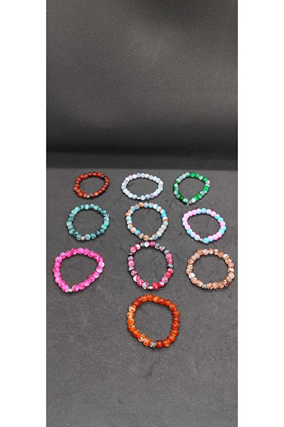 Unisex Porselen Kaplama Doğal Taş 10Lu Bileklik-Sevgili Arkadaş Aile Kombin Hediye Aksesuar