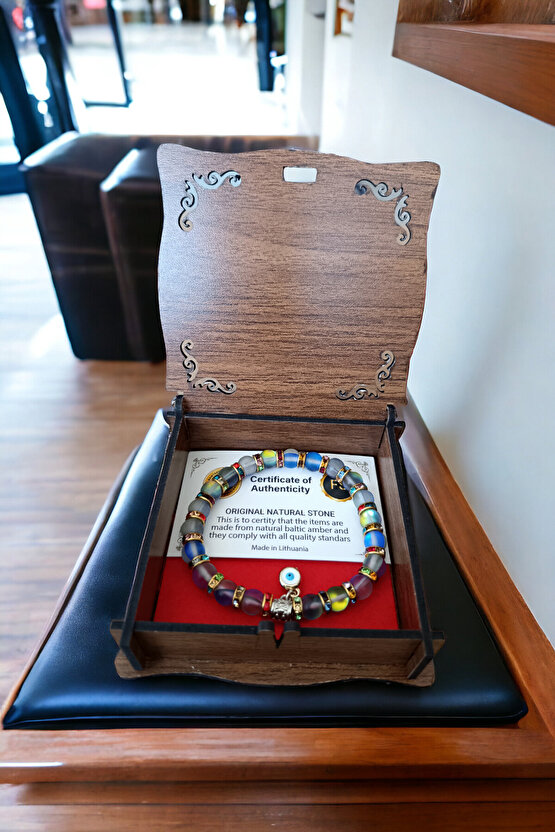 Mavi Termal Kuvars Renkli Rondela Nazar Boncuklu Doğal Taş Bileklik Parlayan Model