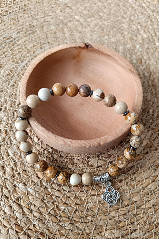 Odun Jasper Taşı Doğal Taş  Desenli parlak Jasper Taşı Bileklik Doğal Taş