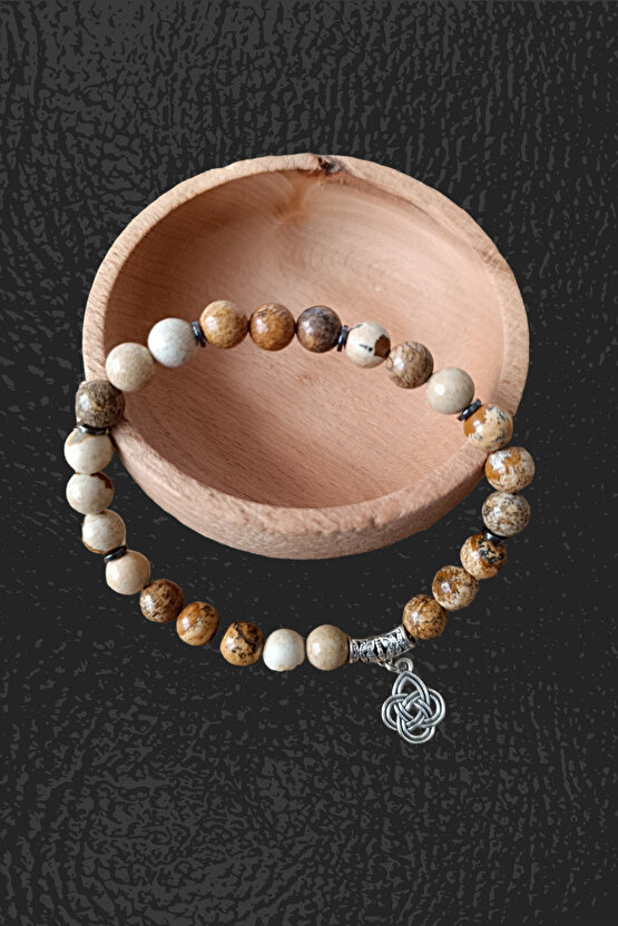 Odun Jasper Taşı Doğal Taş  Desenli parlak Jasper Taşı Bileklik Doğal Taş