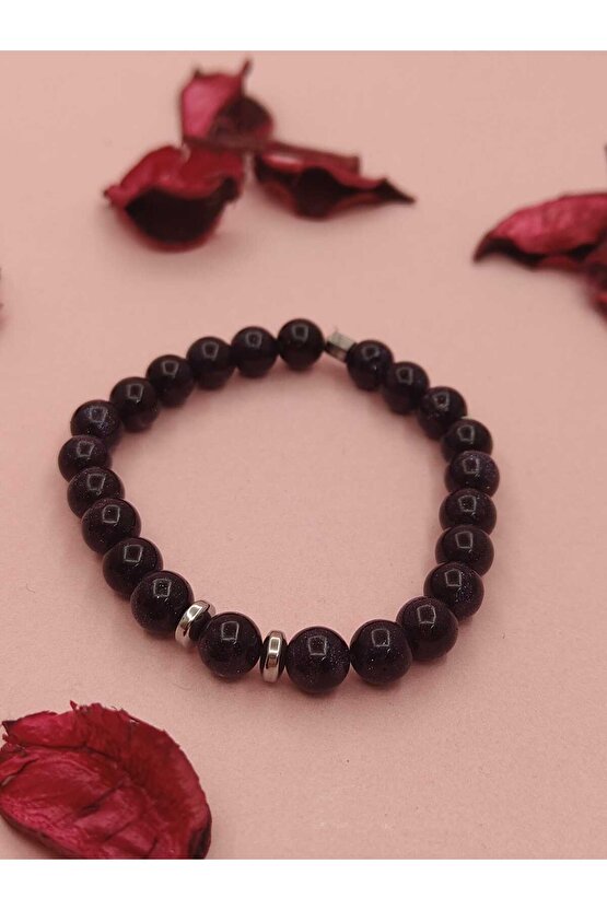 Doğal Lacivert Kum Taşı (Gece Taşı) Bileklik Enerji Veren Işıltılı Tasarım