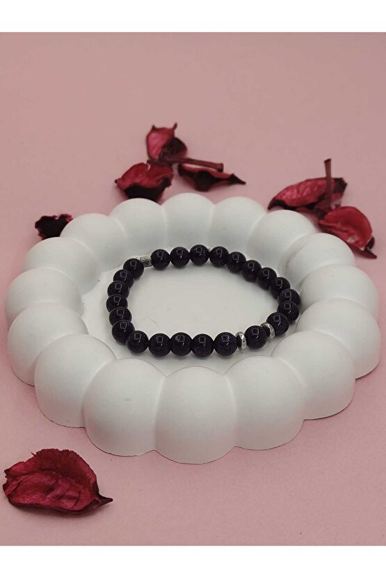 Doğal Lacivert Kum Taşı (Gece Taşı) Bileklik Enerji Veren Işıltılı Tasarım