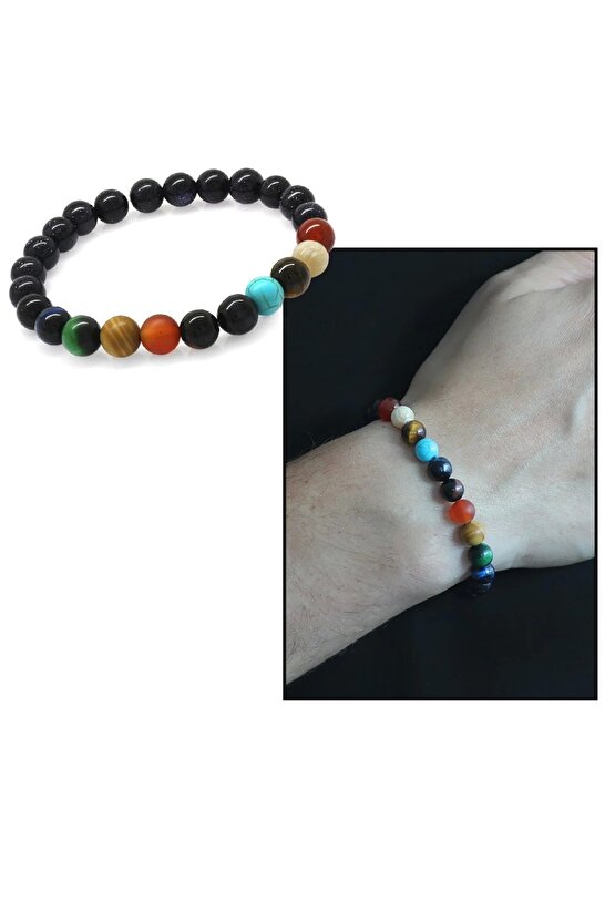 Küre Kesim Çoklu Doğaltaş Yıldız-gezegen Kombinli Erkek Şans Bilekliği