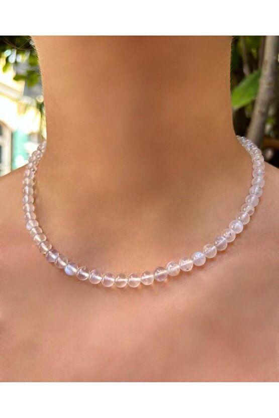6 MM Küre Kesim Ay Taşı Doğal Taş Kolye