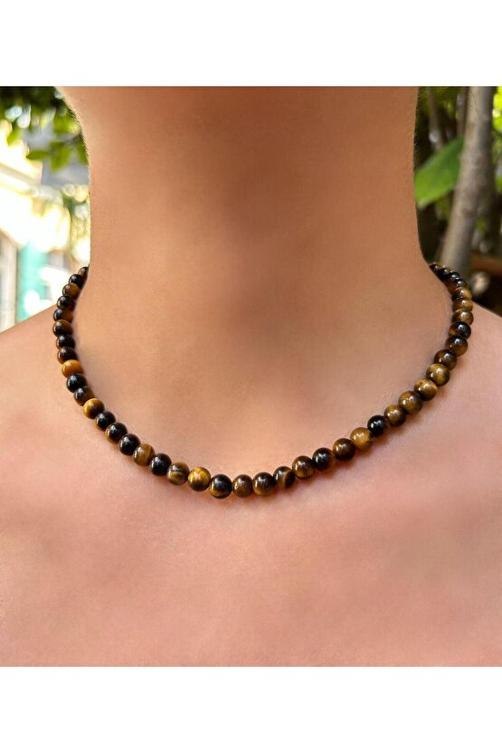 6 MM Küre Kesim Kaplan Gözü Doğal Taş Kolye