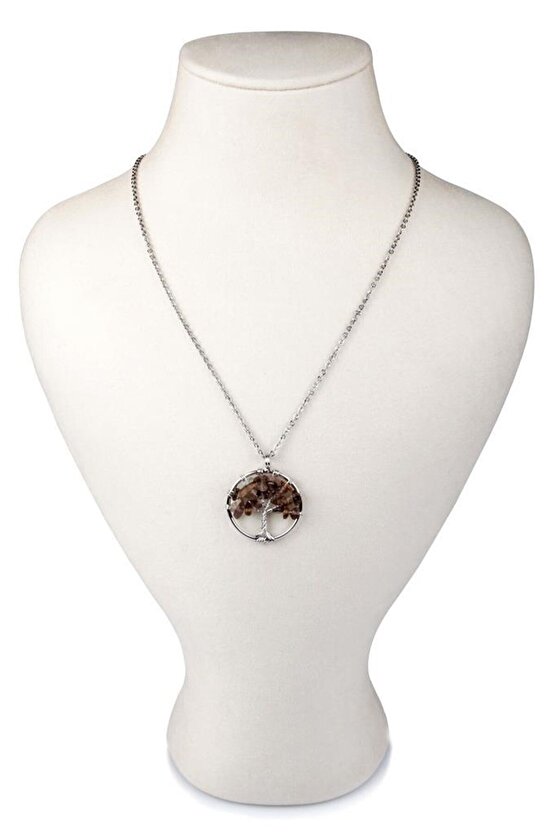 Tel Sarmalı Dumanlı Kuvars Hayat Ağacı Doğal Taş Kolye