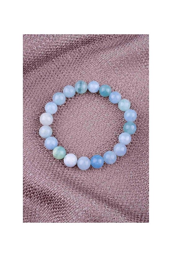 Akuamarin Doğal Taş Bileklik 8 mm Küre Kesim