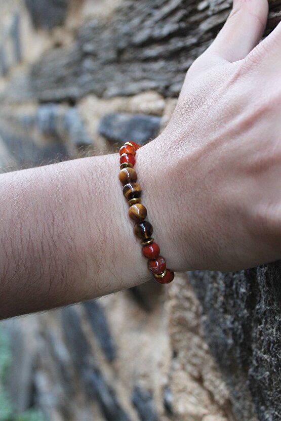 Aslan Burcu Kaplan Gözü Jasper Hematit Lal Erkek Burç Bilekliği