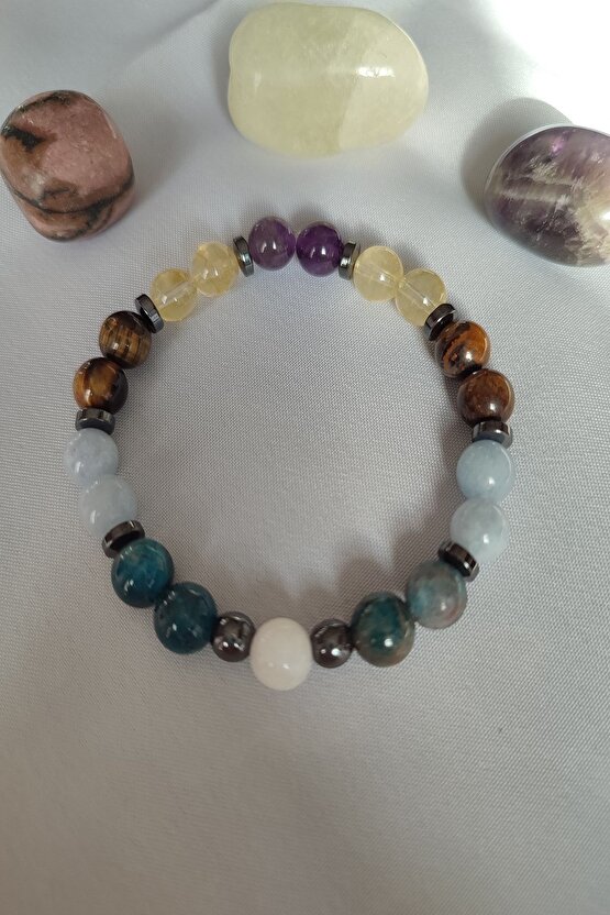 Sertifikalı Ay Taşı,apatit,akuamarin,kaplangözü,sitrin,ametist,hematit Doğaltaş Bileklik