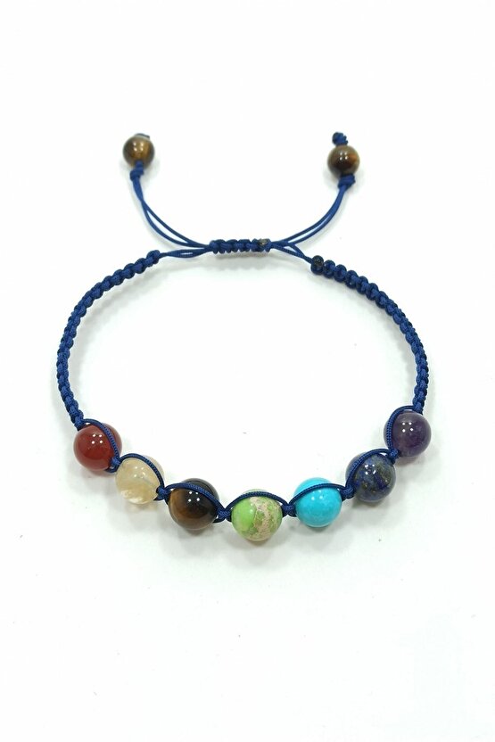 7 Çakra Makrome Ip Örgü Bileklik Lacivert Rio