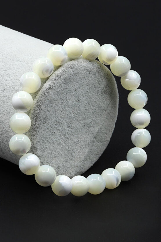 Sedef Doğal Taş Bileklik 8mm Küre Kesim