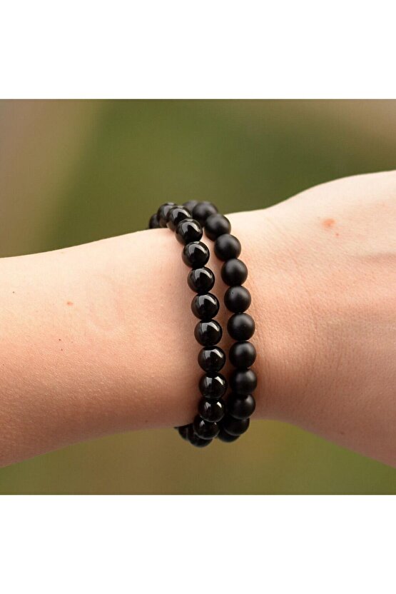Iki Adet Obsidyen Taşı Bileklik – 8 Mm