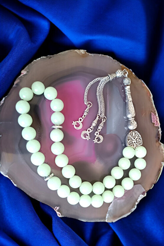 Fosfor Taşı  Tesbih  33lük Tesbih 10 mm Doğal Taş Tesbih Karanlıkta Parlayan Taş