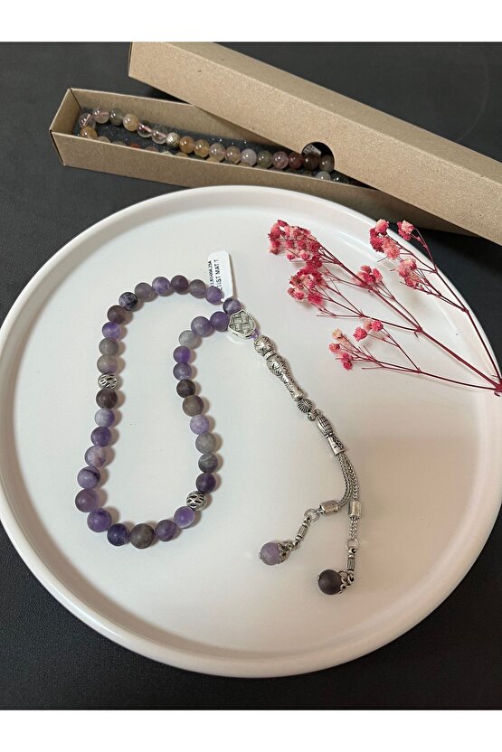 DOĞALTAŞ TESBİH (AMETİST) 8mm mat - aşk taşı