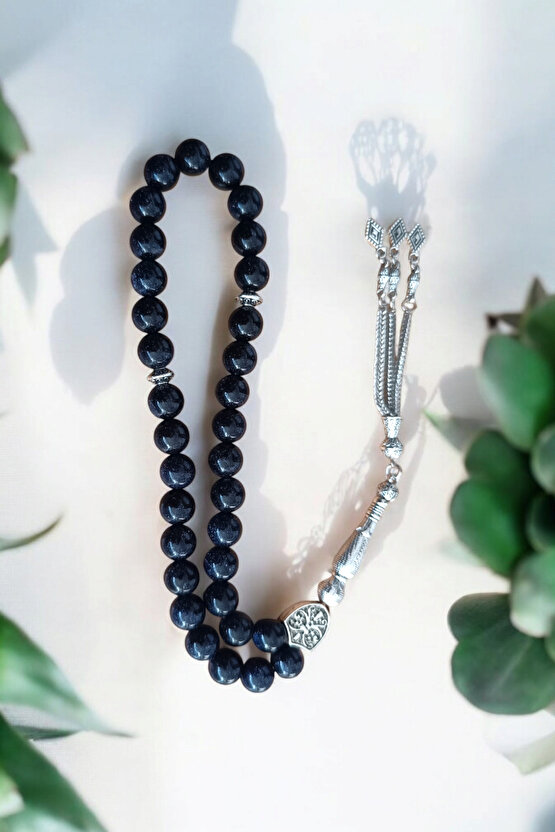 Lacivert Yıldız Taşı Tesbih 33 Lük Tesbih Orijinal Doğal Taş Büyük Boy 10 mm Gerçek Taş