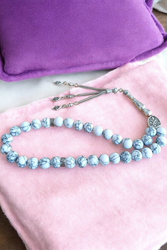 Beyaz Firuze Taşı Tesbih 33 Lük Tesbih Orijinal Doğal Taş Renk Atmaz  10 mm