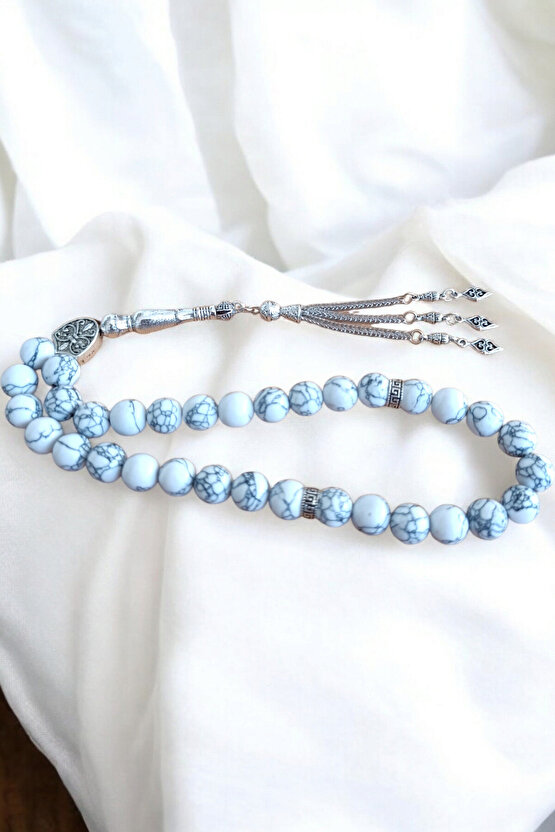 Beyaz Firuze Taşı Tesbih 33 Lük Tesbih Orijinal Doğal Taş Renk Atmaz  10 mm