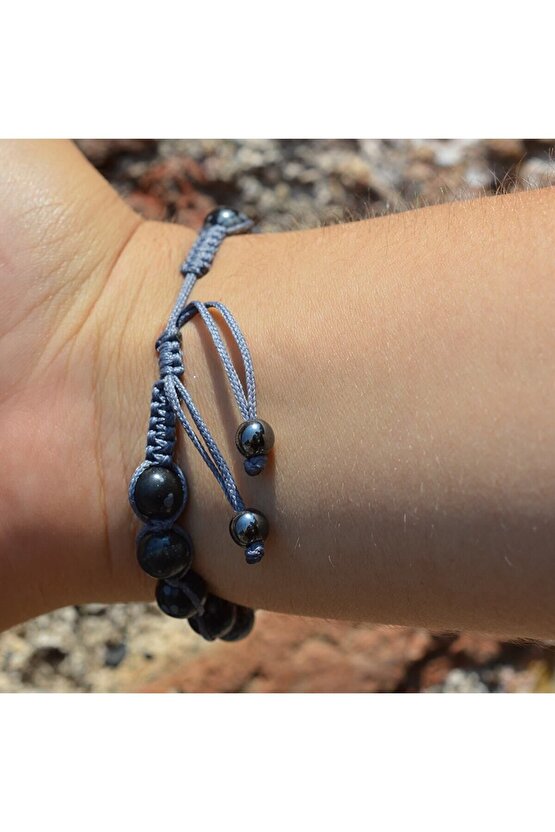 Obsidyen 8 Mm Makreme Örgülü Bileklik