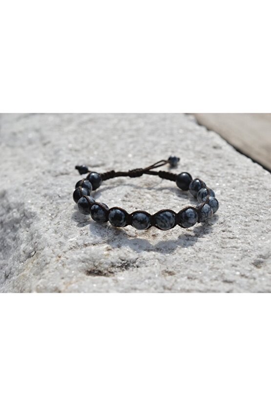 Obsidyen 8 Mm Makreme Örgülü Bileklik