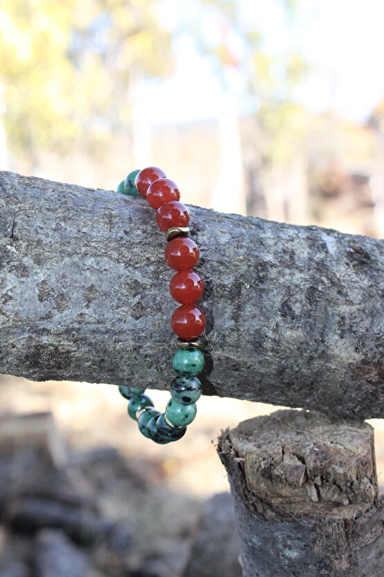 Karnelyan Kök Zümrüt Doğaltaş Bileklik