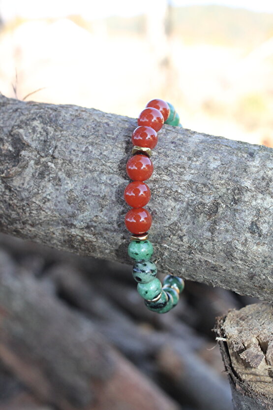 Karnelyan Kök Zümrüt Doğaltaş Bileklik