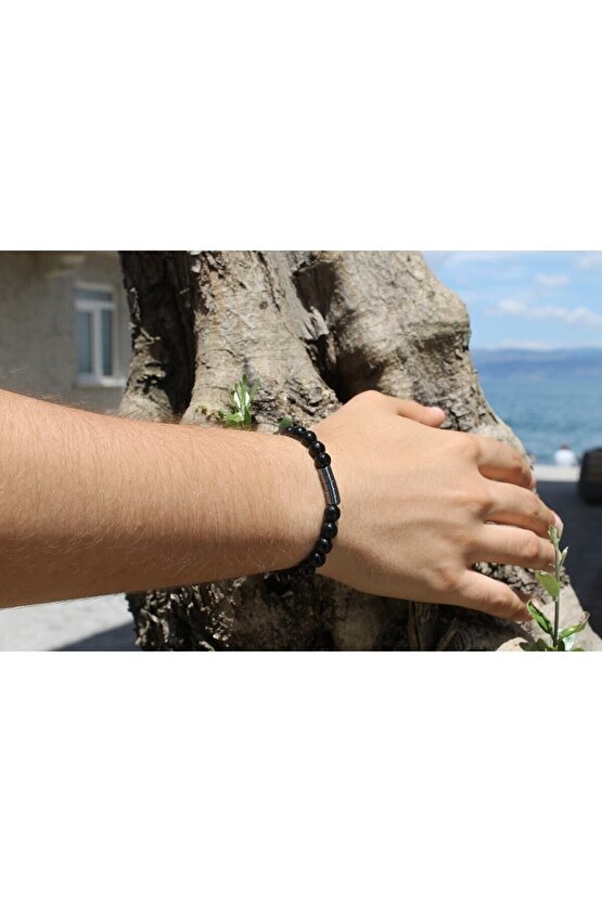 Oniks Ön Aksesuarlı 8 Mm Faset Kesim Bileklik