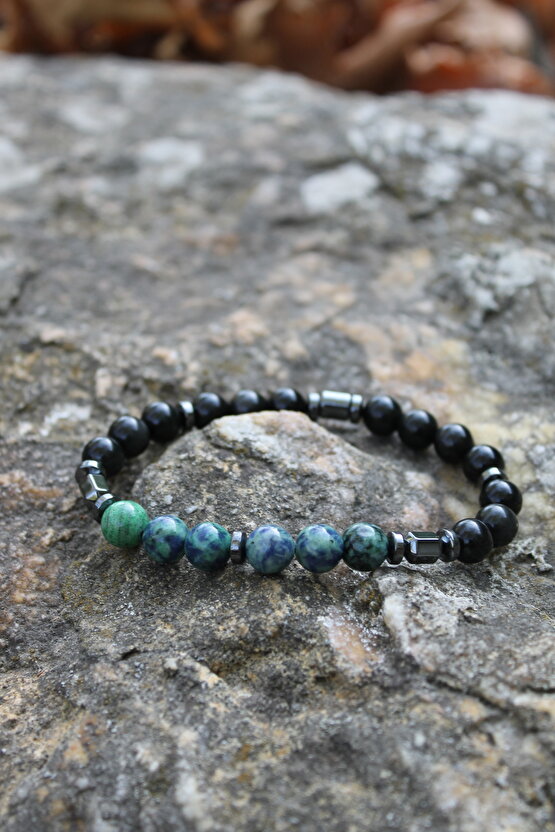 Azurit Obsidyen Doğaltaş Bileklik