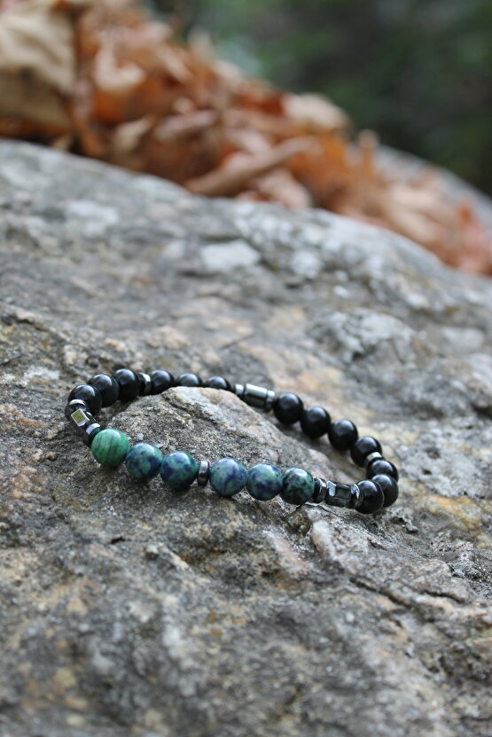 Azurit Obsidyen Doğaltaş Bileklik