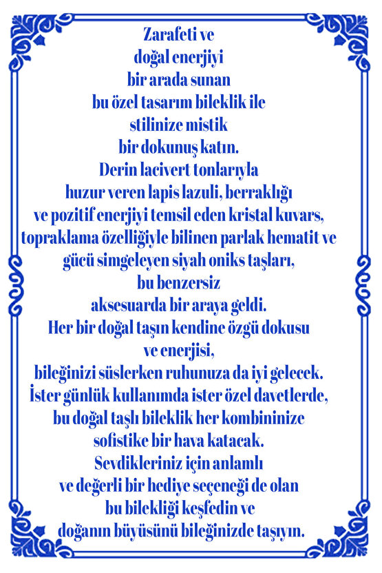 Anksiyete Bilekliği -%100 Doğaltaş- Lapis Lazuli, Kristal Kuvars, Hematit Ve Oniks Taşlı Bileklik