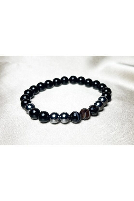 Oniks Akik Terahertz Doğal Taş Erkek Bileklik