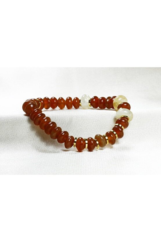 Kırmızı Akik ve Sitrin Doğal Taş Kadın Bileklik