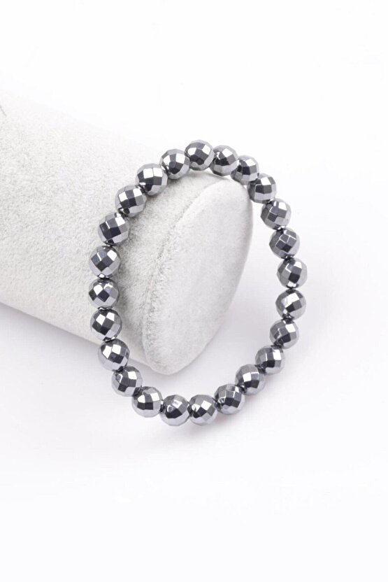 Terahertz Doğal Taş Bileklik 8 mm Fasetli Küre Kesim