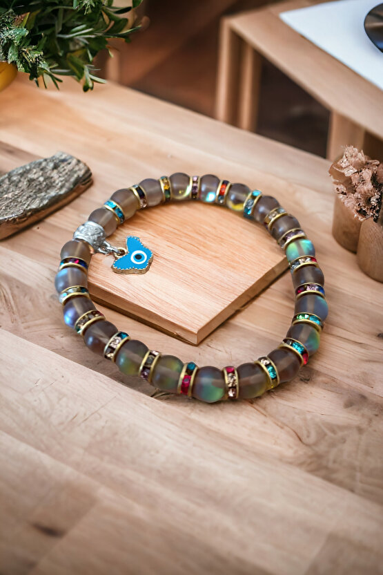 Termal Kuvars Desenli Doğal Taş Bileklik Renkli Rondela  Bileklik Orijinal Taş